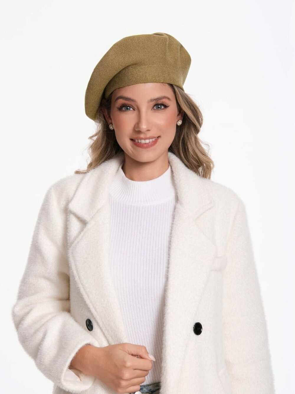 Women's French Style Double Layer Winter Autumn Warm, Soft Beanie Hat Cap Camel